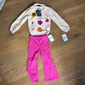 NWT Andy & Evan 18-24 Cream Chenille Sweater with Sunflower and legging set